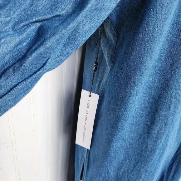 NWT L.I.F.E. Shirt Blue Denim Distressed Button Up Long Sleeve Cover Up Slits S - Picture 8 of 14